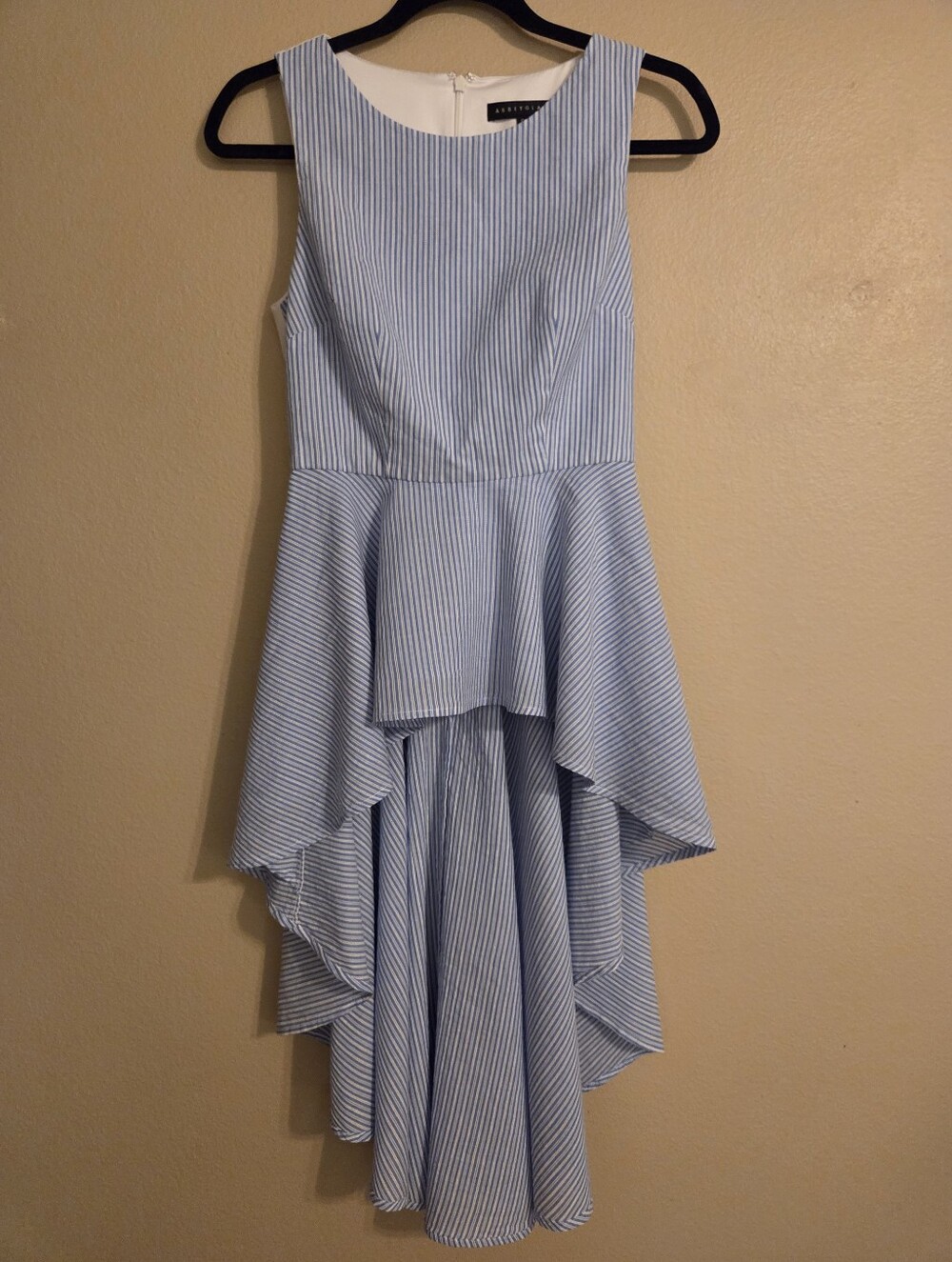 Striped Light Blue High-Low Peplum Sleeveless Blouse